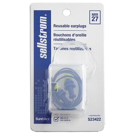 Sellstrom Reusable Non-Allergenic polymer Ear Plugs, Four Flange, Tapered Shape, 27dB, Blue/Hi-Vis Green S23422